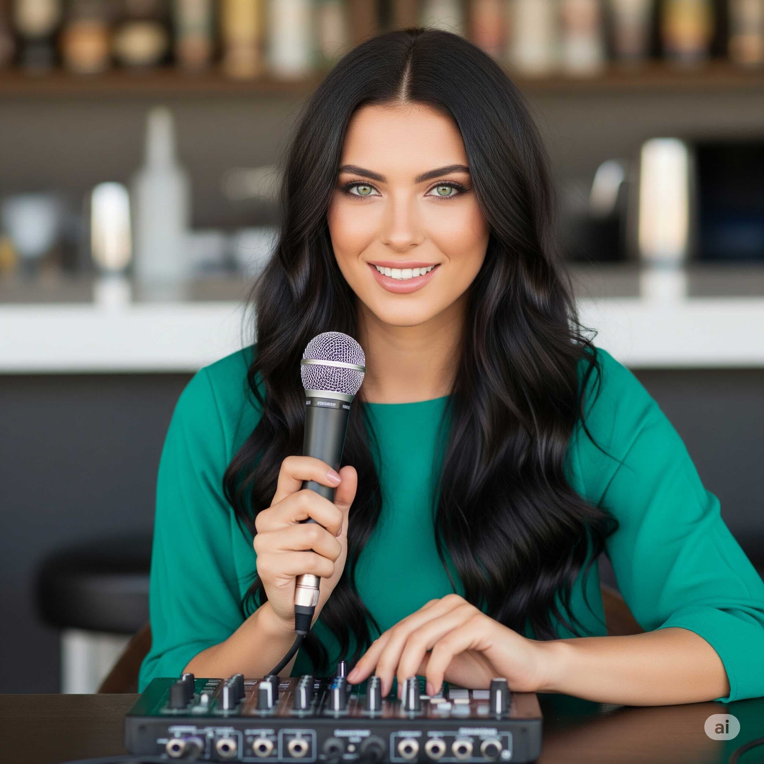 A charismatic Sunset Trivia host engaging the crowd
